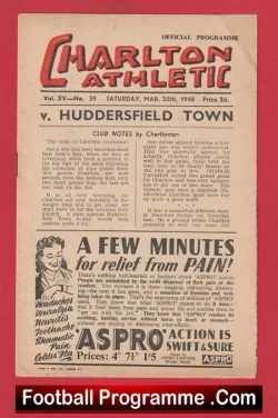 Charlton Athletic v Huddersfield Town 1948 - 1940s - football programme