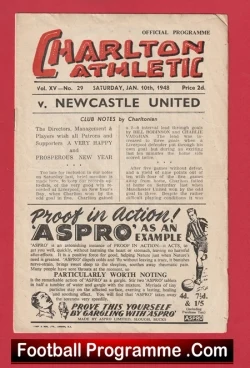 Charlton Athletic v Newcastle United 1948 - 1940s - football programme
