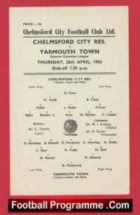 Chelmsford City v Yarmouth Town 1962 – Reserves Match