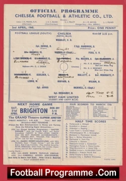 Chelsea v West Ham United 1945 - 1940s Old Football Programme - football programme