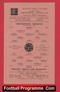 Chesterfield v Preston 1962 - Reserves Match - football programme
