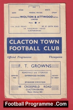 Clacton Town v Chelmsford City 1952 - Old Football Programmes - football programme