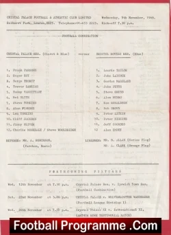 Crystal Palace v Bristol Rovers 1969 - Reserves Match - football programme