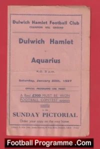 Dulwich Hamlet v Aquarius 1937 – 1930s Old Programmes