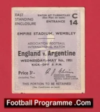 England v Argentina 1951 – Football Ticket 1950’s