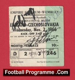 England v Czechoslovakia 1966 - Ticket Multi Signed World Cup Winners - football memorabilia
