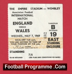 England v Wales 1969 - Football Ticket - football memorabilia