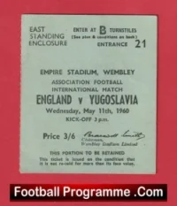 England v Yugoslavia 1960 – Match Ticket