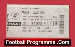 France v England 2000 - Football Ticket French - football memorabilia