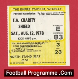 Ipswich Town v Nottingham Forest 1978 - Charity Shield Match Ticket - football memorabilia