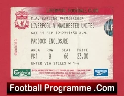 Liverpool v Manchester United 1999 - Match Ticket - football memorabilia