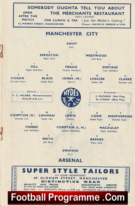 Manchester City v Arsenal 1949 - Man City Football Programme - Image 3