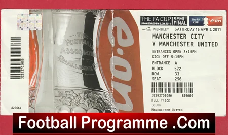 Manchester City v Manchester United 2011 - FA Cup Semi Final Ticket Wembley - Image 2