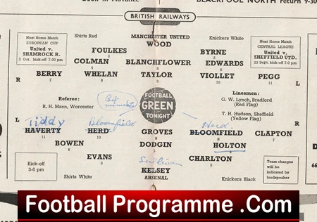 Vintage football programme sheet showing team lineups and a red overlay reading 'Football Programme .Com' at the bottom.