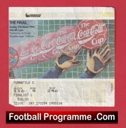 Manchester United v Aston Villa 1994 - League Cup Final Ticket - football memorabilia