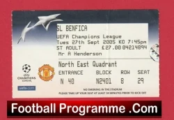 Manchester United v Benfica 2005 - Match Ticket - football memorabilia