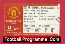 Manchester United v Croatia Zagreb 2002 - Football Ticket - football memorabilia