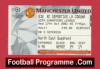 Manchester United v Deportivo La Coruna 2001 – Match Ticket