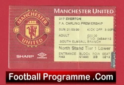 Manchester United v Everton 1999 - Treble Season Ticket - football memorabilia