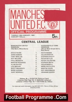 Manchester United v Huddersfield Town 1983 - Reserves Lou Macari - football programme