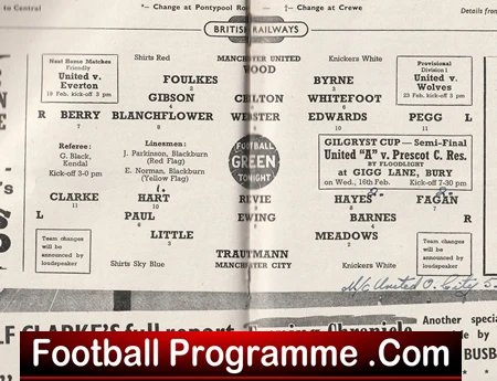 Old football match programme spread with team names around a central green circular emblem.