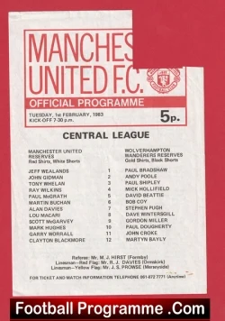 Manchester United v Wolves 1983 - Reserves + Lou Macari - football programme