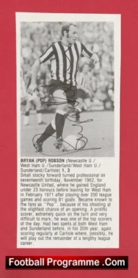 Newcastle United Bryan Pop Robson Signed Picture