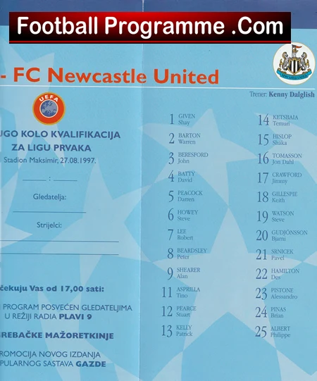 NK Croatia v Newcastle United 1997 - Plus Ticket - Image 3