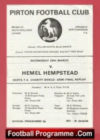 Pirton v Hemel Hempstead 1978 – Semi Final Replay Herts Charity Shield