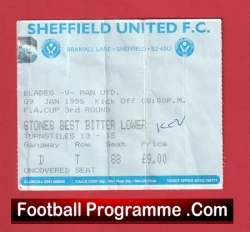Sheffield United v Manchester United 1995 - Football Ticket - football memorabilia