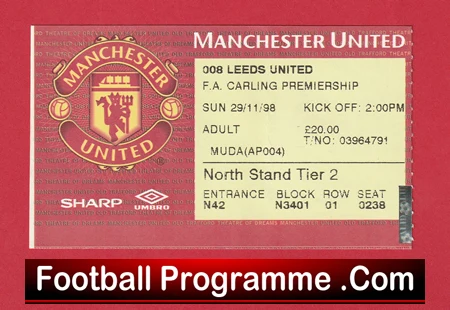 Manchester United v Leeds United 1998 - Treble Season Ticket - Image 2