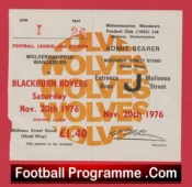 Wolves Wolverhampton v Blackburn Rovers 1976 – Football Ticket