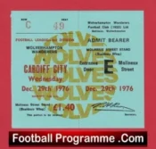 Wolves Wolverhampton v Cardiff City 1976 – Football Ticket
