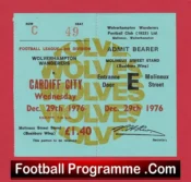 Wolves Wolverhampton v Cardiff City 1976 – Football Ticket