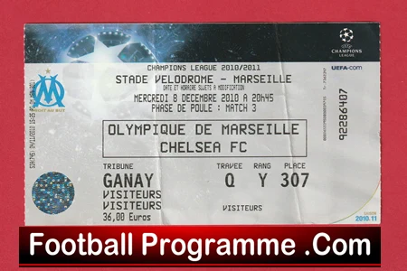 Olympique Marseille v Chelsea 2010 - Football Ticket France - Image 2