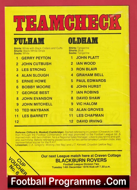 Fulham v Oldham Athletic 1976 - Bobby Moore + Best + Marsh - Image 3