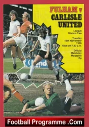 Fulham v Carlisle United 1976 + Bobby Moore George Best + Marsh