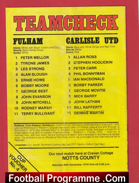 Fulham v Carlisle United 1976 + Bobby Moore George Best + Marsh - Image 3