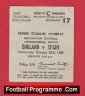 England v Spain 1960 – Match Ticket