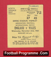England v Wales 1960 – Match Ticket