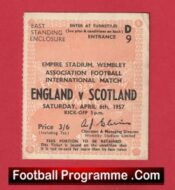 England v Scotland 1957 – Football Ticket – Duncan Edwards