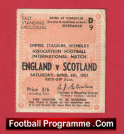 England v Scotland 1957 – Football Ticket – Duncan Edwards