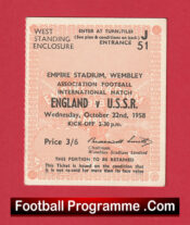 England v Russia 1958 – Match Ticket Wembley USSR