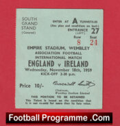 England v Ireland 1959 – Football Match Ticket