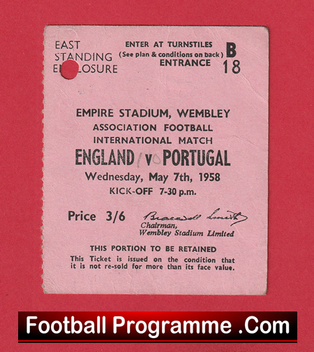 England v Portugal 1958 - TICKET - Bobby Charlton Full Debut - Image 2