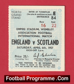 England v Scotland 1957 - Football Ticket - Duncan Edwards