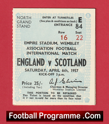 England v Scotland 1957 - Football Ticket - Duncan Edwards - Image 2