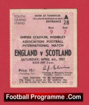 England v Scotland 1957 – Football Ticket – Duncan Edwards