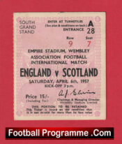 England v Scotland 1957 – Football Ticket – Duncan Edwards