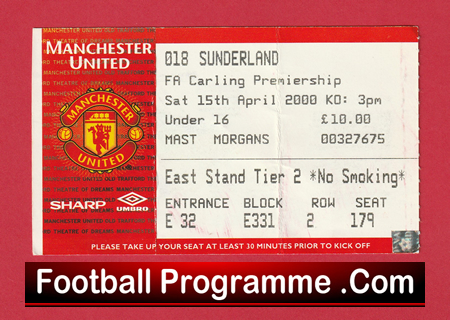 Manchester United v Sunderland 2000 - Football Ticket - Image 2